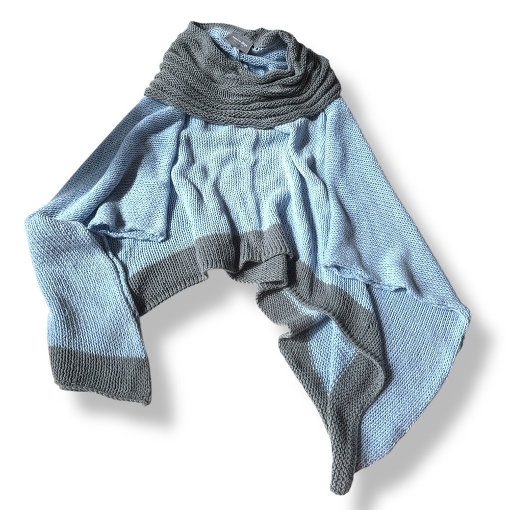 Wooden Ships Sweater Poncho Blue Grey Asymmetrical pullover beach coastal XS
